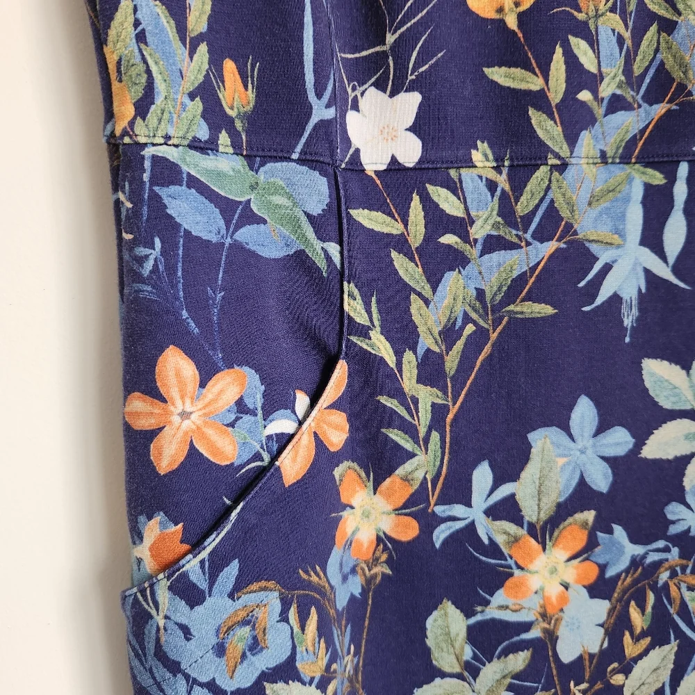 Lands' End Vintage Floral Navy Blue Keyhole Dress Sleeveless Knee Length Size 10 - Picture 4 of 11